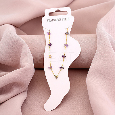 Dyed Natural Quartz Chip with 304 Stainless Steel Chain Anklets WGD014F-05-1