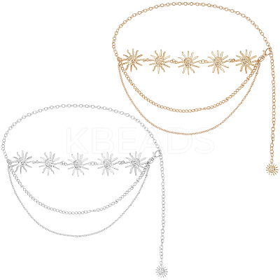 2Pcs 2 Colors Alloy & Iron Sun Link Chain Belts AJEW-CP0005-70-1