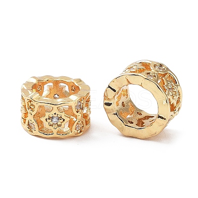 Brass Micro Pave Cubic Zirconia Rondelle European Beads KK-A189-14G-1