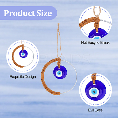 4Pcs 4 Colors Handmade Woven Cotton Thread with Turkish Glass Evil Eye Wall Hanging Ornament HJEW-FH0001-63-1