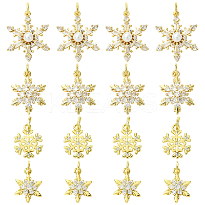 16Pcs 4 Styles Christmas Rack Plating Brass Pendants KK-SC0006-97-1