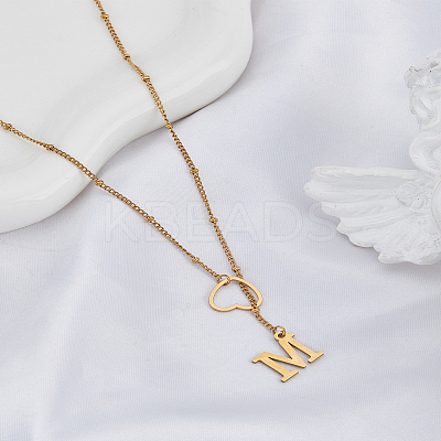 1Pc Letter & Heart Stainless Steel Lariat Necklaces for Women NJEW-LP0002-87G-M-1