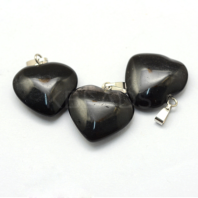 Heart Natural Black Stone Pendants X-G-Q438-18-1