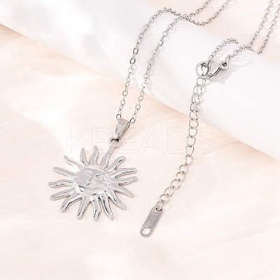 304 Stainless Steel Sun Pendant Cable Chain Necklaces for Men Women NJEW-K308-04E-P-1