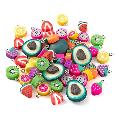 50Pcs 10 Style Handmade Polymer Clay Pendants CLAY-ZZ0001-002-1