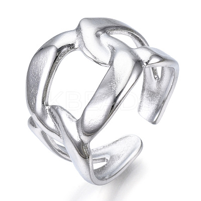 Non-Tarnish 304 Stainless Steel Curb Chains Shape Open Cuff Ring for Women RJEW-N040-02-1