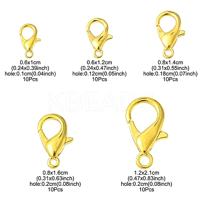 50Pcs 5 Styles Zinc Alloy Lobster Claw Clasps FIND-YW0003-96G-1