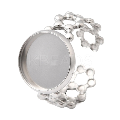 Hollow Flower 304 Stainless Steel Cuff Ring Components STAS-P454-03C-P-1