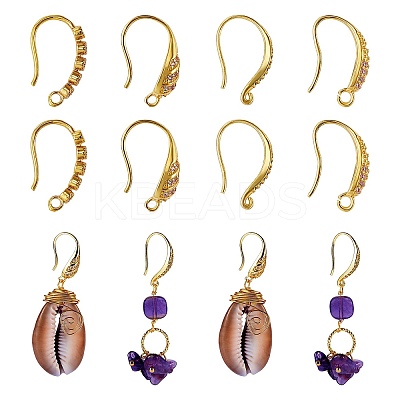 4 Pairs 4 Style Brass Micro Pave Clear Cubic Zirconia Earring Hooks KK-SZ0004-62-1