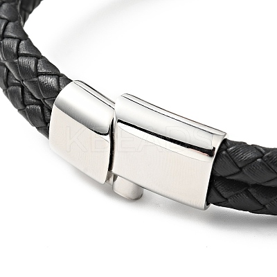 Cowhide Braided Double Layer Bracelet with 304 Stainless Steel Magnetic Clasps BJEW-H552-03PG-1