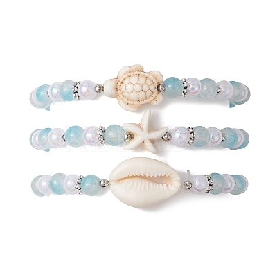 3Pcs 3 Styles Round Acrylic & Glass Beaded Stretch Bracelet Sets BJEW-JB10730-02-1