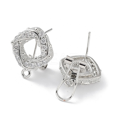 Hollow Rhombus Brass Micro Pave Cubic Zirconia Stud Earrings Finding KK-E083-05P-1
