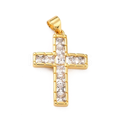 Brass Micro Pave Clear Cubic Zirconia Pendants ZIRC-A021-19G-1