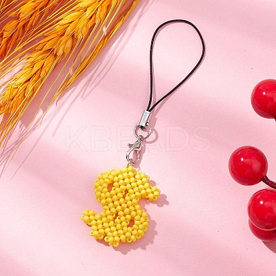 Glass Beaded Dollar Sign Pendant Decorations HJEW-MZ00149-1