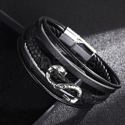 Leather Cords Multi-strand Bracelets with Magnetic Clasp PW-WG89659-01-1