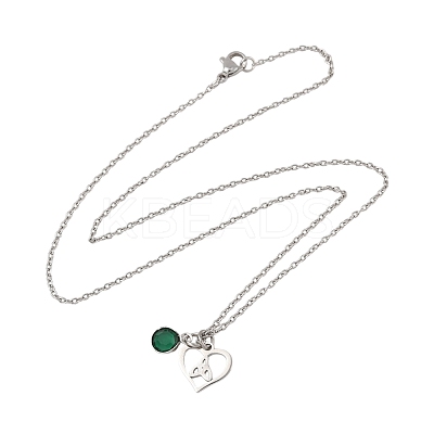 Valentine's Day 304 Stainless Steel & Green Glass Heart Pendant Cable Chain Necklaces for Women NJEW-FS00014-04-1