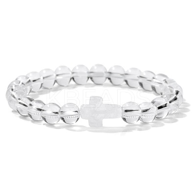 Natural Quartz Crystal Round Beads Stretch Bracelets LS-YG0612-1-1