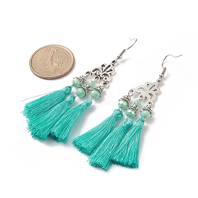 Polyester Tassel with Glass Beaded Chandelier Earrings EJEW-TA00183-01-1