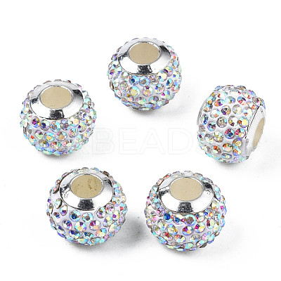 Handmade Polymer Clay Rhinestone European Beads RB-N053-001-11-1