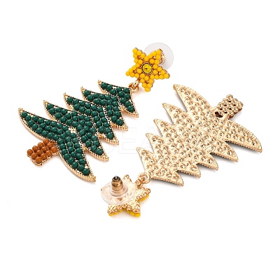 Christmas Trees with Star Alloy Dangle Stud Earrings for Women EJEW-Z078-03B-1