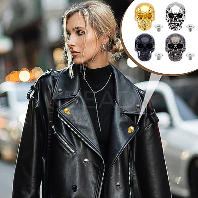 16Pcs 4 Styles Halloween Skull Alloy Decorative Rivets DIY-DR0007-76-1