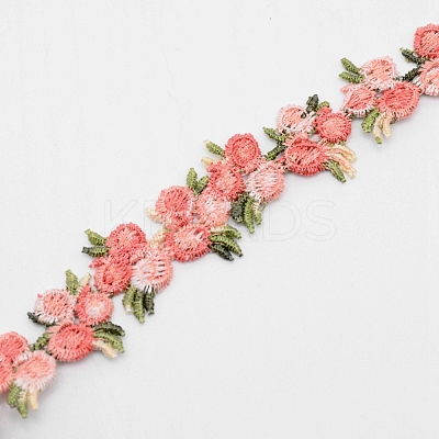 Flower Polyester Trim Ribbon X-OCOR-WH0057-18A-1