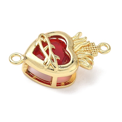 Brass with Glass Dark Red Sacred Heart Connector Charms X-KK-L253-27G-04-1
