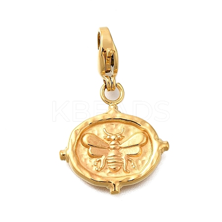 Oval with Bee 304 Stainless Steel Pendant Decorations STAS-R159-30G-1