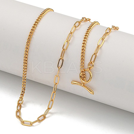 Brass Curb Chain & Paperclip Chain Necklaces for Women NJEW-U011-08G-1