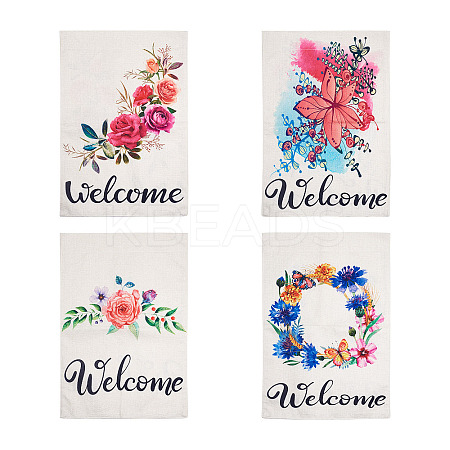 4Pcs 4 Style Linen Vertical Double Sided Garden Flag AJEW-CF0001-15-1