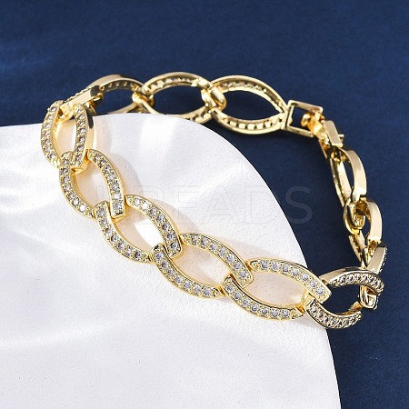 Brass Micro Pave Clear Cubic Zirconia Curb Chain Bracelets for Women BJEW-A034-04A-G-1
