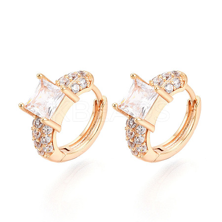 Brass Micro Pave Clear Cubic Zirconia Square Hoop Earrings EJEW-T048-44G-1