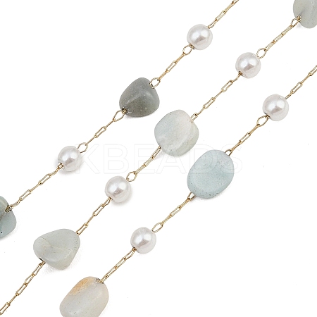 Natural Flower Amazonite Nuggets & 316 Stainless Steel Handmade Link Chains CHS-K021-14G-09-1