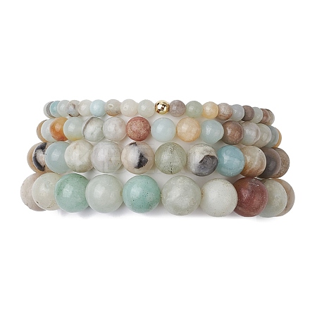 4Pcs 4 Styles Natural Flower Amazonite Stretch Bracelets BJEW-JB11025-1