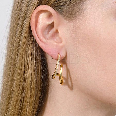 Irregular Line 304 Stainless Steel Rhinestone Stud Earrings for Women OL5482-1