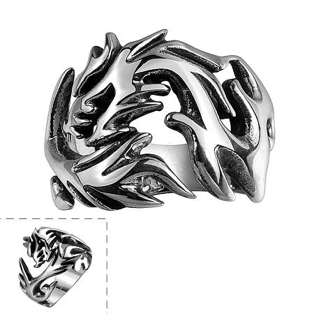 Punk Rock Style 316L Surgical Stainless Steel Hollow Tribal Flame Finger Rings for Men RJEW-BB06644-10-1