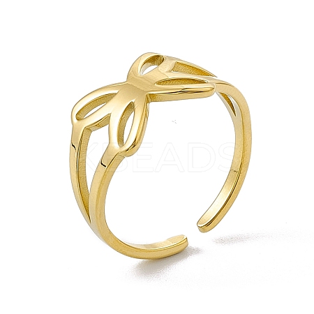 Ion Plating(IP) 304 Stainless Steel Hollow Butterfly Open Cuff Ring for Women RJEW-E053-03G-1