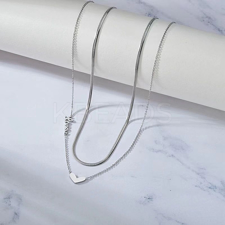 201 Stainless Steel Love Heart Pendant Double Layer Necklaces for Women LS-NJEW-D307-03P-1