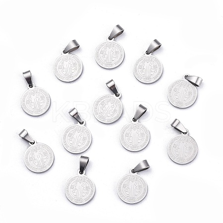 Non-Tarnish Flat Round with San Benito & Word 304 Stainless Steel Charms LS-STAS-I036-03C-1