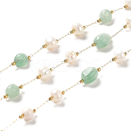 Natural Pearl & Green Aventurine Beaded Chains CHS-B002-01G-09-1