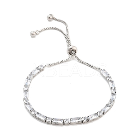 Brass Pave Clear Cubic Zirconia Rectangle & Flat Round Slider Bracelets BJEW-YWC0002-01P-1