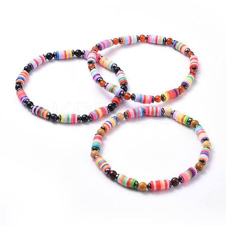 Polymer Clay Heishi Beads Beads Stretch Bracelets BJEW-JB04452-M-1