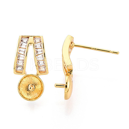 Brass Micro Pave Clear Cubic Zirconia Stud Earrings Findings for Half Drilled Beads KK-T071-13G-1