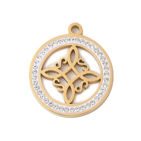 Preserved Fresh Flower 304 Stainless Steel Rhinestone Pendants STAS-S139-01G-02-1