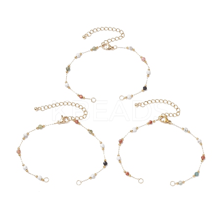 304 Stainless Steel & Faceted Round Gemstone Link Chain Bracelet Making AJEW-JB01346-1