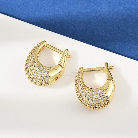 Oval Brass Micro Pave Clear Cubic Zirconia Hoop Earrings EJEW-S277-10G-A-1