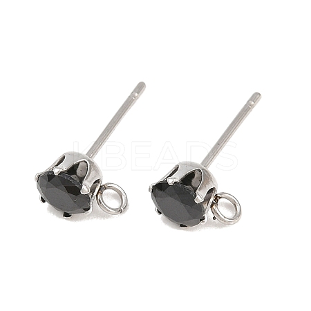 304 Stainless Steel Micro Pave Cubic Zirconia Stud Earring Findings STAS-H240-56P-11-1