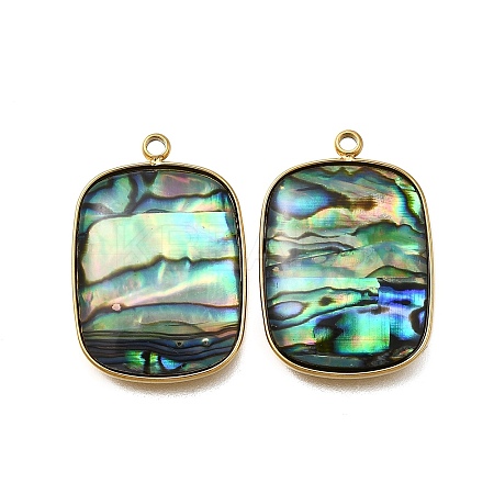 304 Stainless Steel Pave Natural Paua Shell Pendants STAS-Z125-01I-G-1