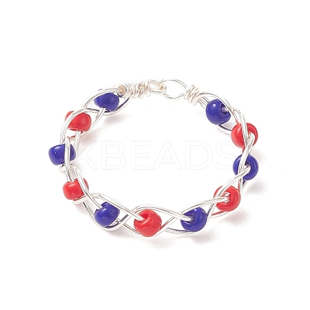Independence Day Japanese Seed Braided Bead Finger Ring RJEW-TA00060-1