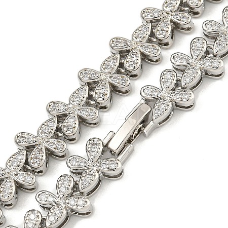 Rack Plating Brass Pave Cubic Zirconia Butterfly Link Necklaces NJEW-A031-03P-05-1